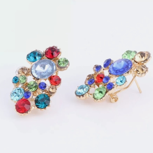 18K gold plated multi color rainbow crystal Necklace earrings set - Picture 7 of 15